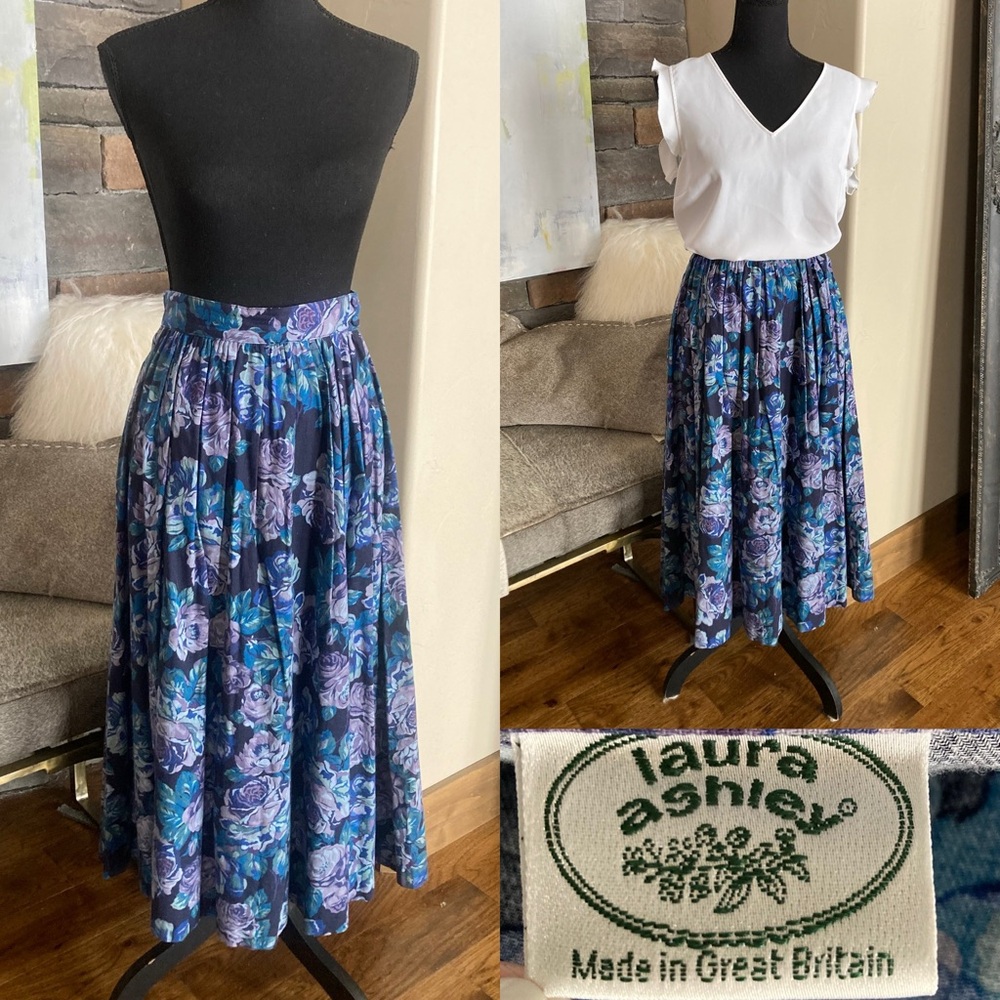 Vintage Laura Ashley Floral Skirt 3 Tier Bustle Victorian Romantic Cottage